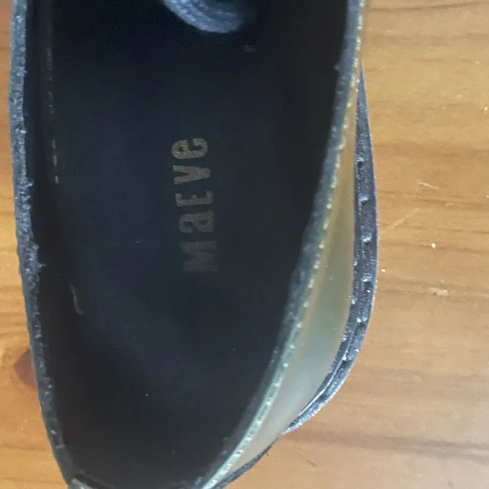 Anthropologie Maeve Leather Oxford Women's Size 5.5 EU 36 Green Lace Up Lug